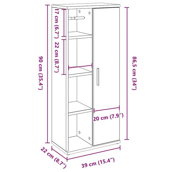 vidaXL Ντουλάπι μπάνιου με θήκη για ρολά 39x22x90 εκ.