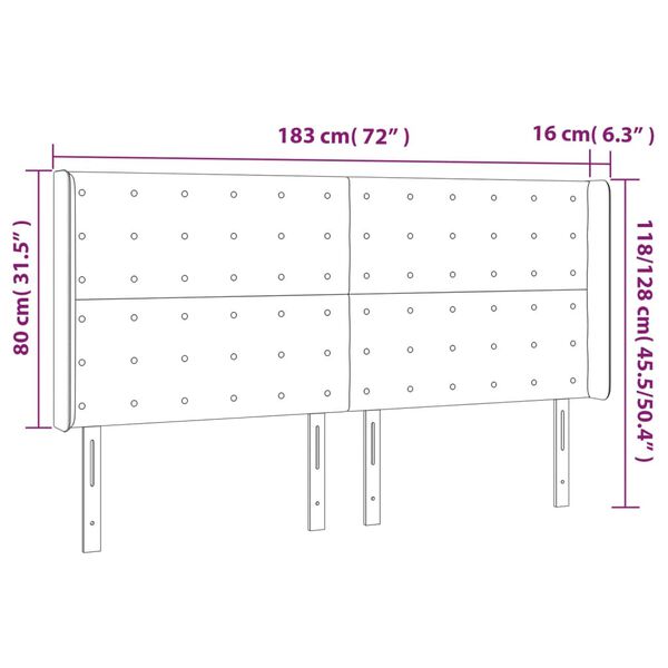 vidaXL Κεφαλάρι Κρεβατιού LED Μαύρο 183x16x118/128 εκ. Υφασμάτινο