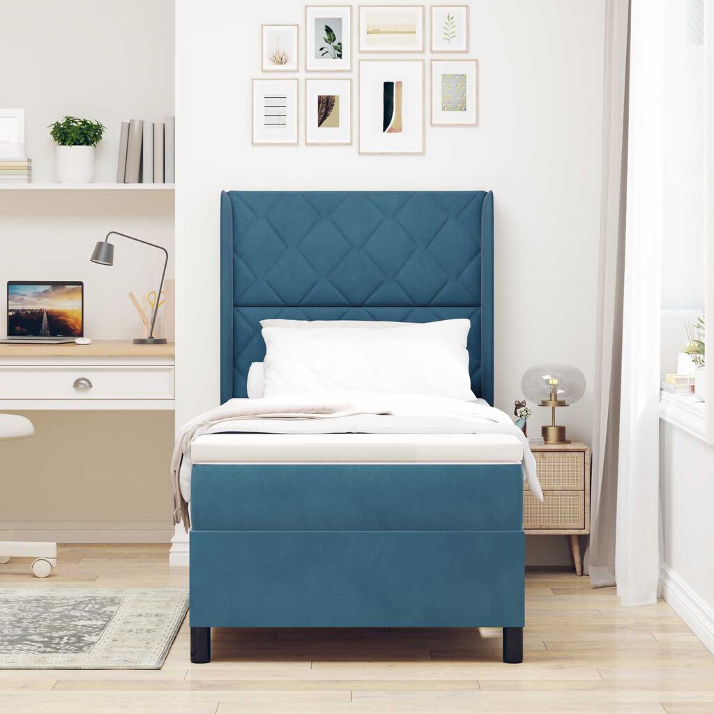 Κρεβάτι Box Spring με Στρώμα vidaXL Σκούρο Μπλε 90x200 εκ. Βελούδο