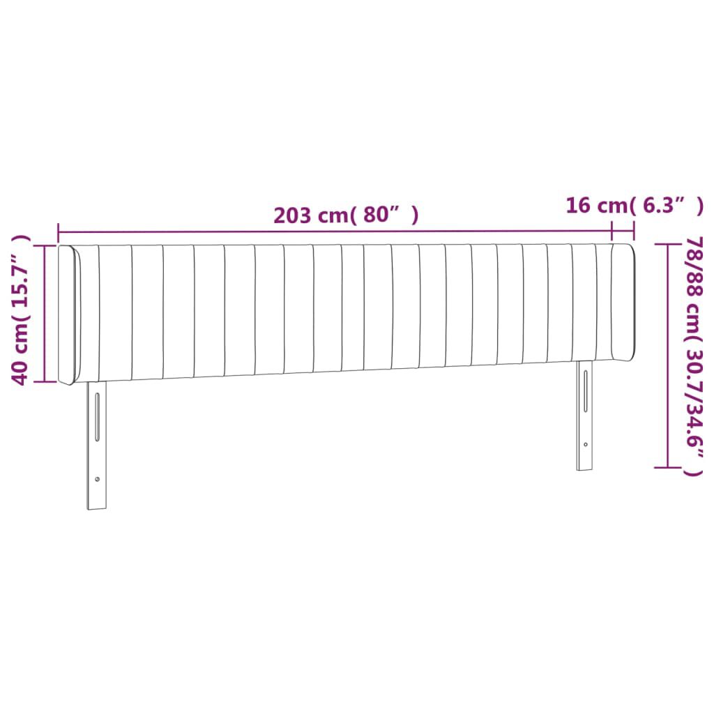 vidaXL Κεφαλάρι Κρεβατιού LED Σκούρο Γκρι 203x16x78/88 εκ. Βελούδινο