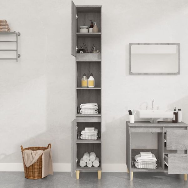 vidaXL Ντουλάπι Μπάνιου Γκρι Sonoma 30x30x190 εκ. Επεξεργασμένο Ξύλο