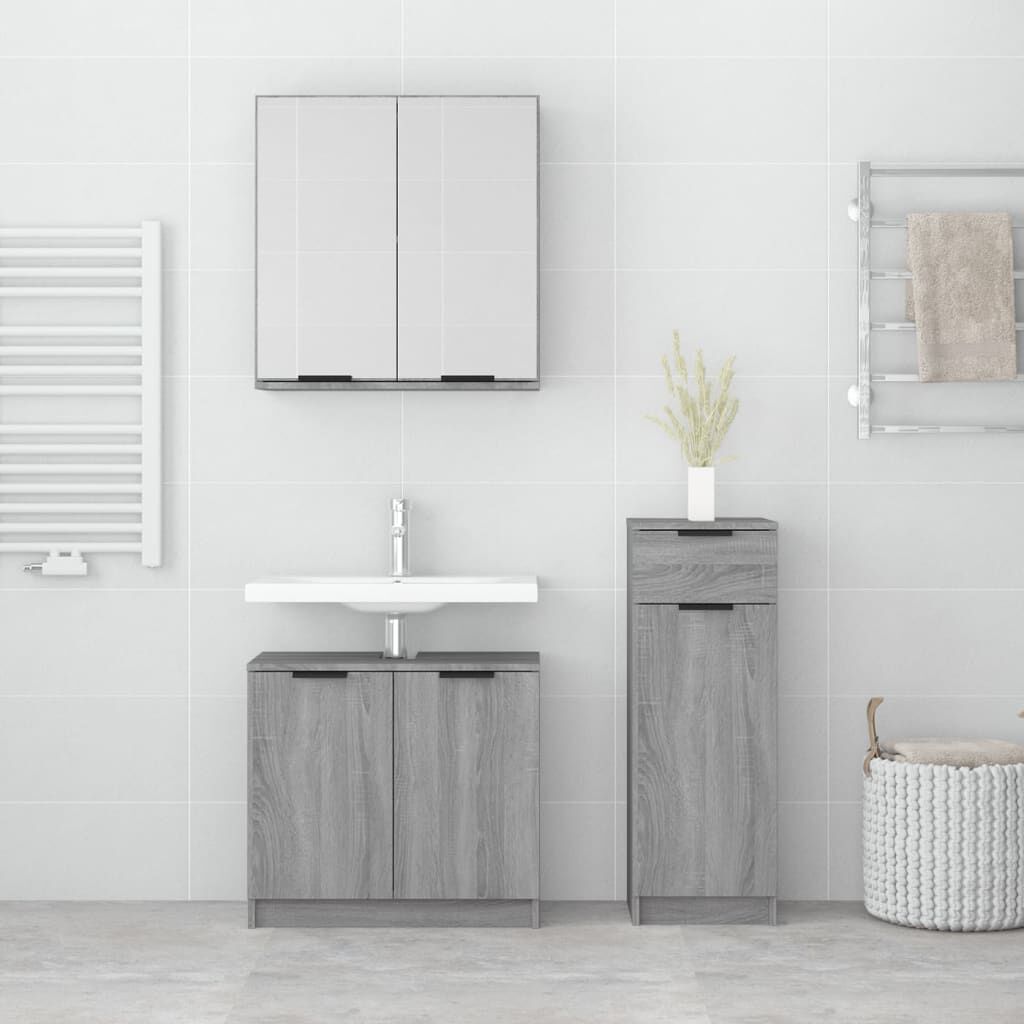 vidaXL Σετ Επίπλων Μπάνιου 3 Τεμαχίων Γκρι Sonoma Επεξεργασμένο Ξύλο