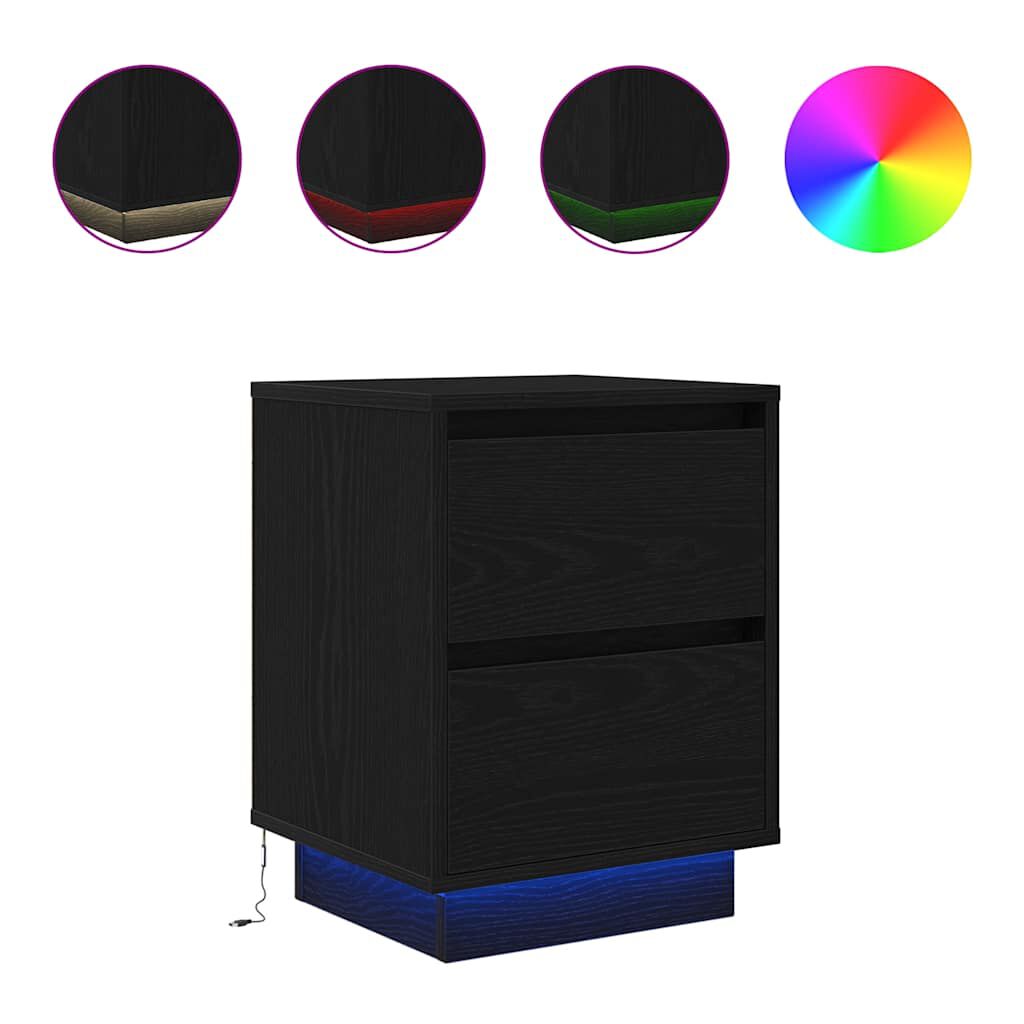 vidaXL Κομοδίνο με φώτα LED Μαύρο 38x34x50 cm