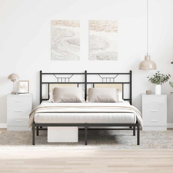 vidaXL Κομοδίνα 2 τεμ. Γυαλιστερό Λευκό 38x35x56 εκ. από Επεξ. Ξύλο