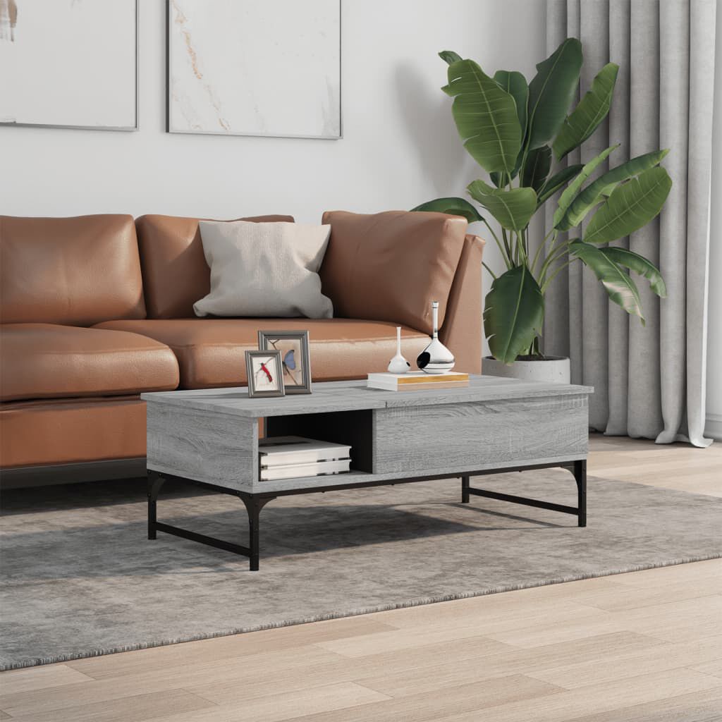 vidaXL Τραπεζάκι Σαλονιού Γκρι Sonoma 100x50x35 εκ. Επεξ. Ξύλο/Μέταλλο