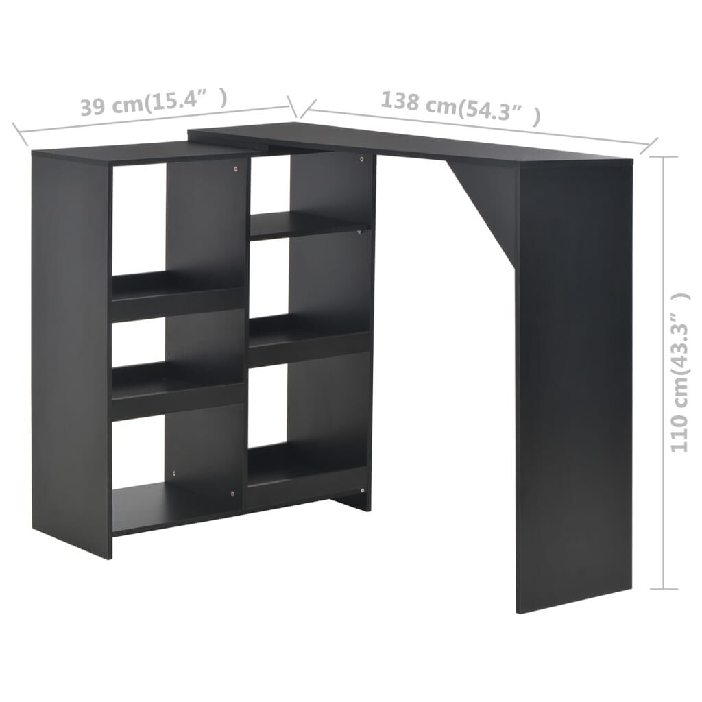 vidaXL Τραπέζι Μπαρ με Κινητή Ραφιέρα Μαύρο 138 x 39 x 110 εκ.
