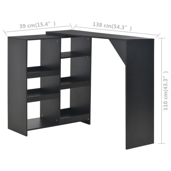 vidaXL Τραπέζι Μπαρ με Κινητή Ραφιέρα Μαύρο 138 x 39 x 110 εκ.