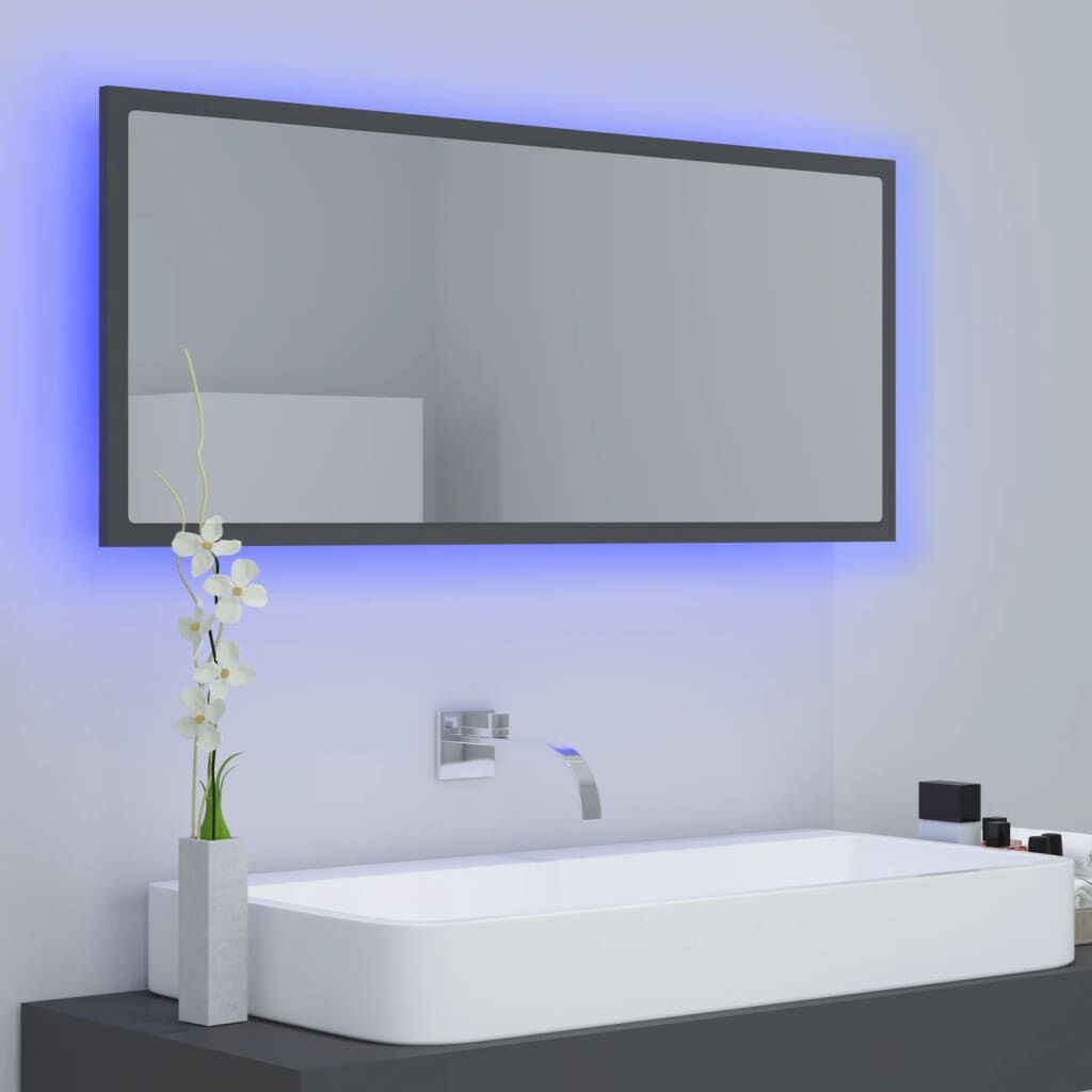vidaXL Καθρέφτης Μπάνιου με LED Γκρι 100x8,5x37 εκ. από Ακρυλικός