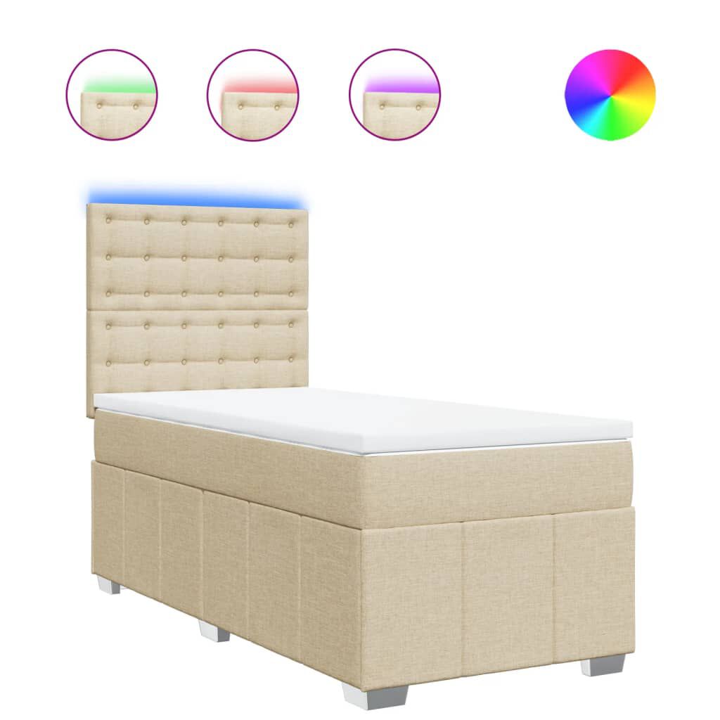 vidaXL Κρεβάτι Boxspring με Στρώμα Κρεμ 90x200 εκ.Υφασμάτινο