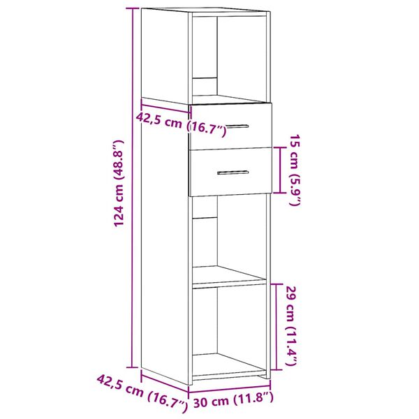 vidaXL Ντουλάπι Γκρι Σκυρ. 30x42,5x124 εκ. από Επεξεργασμένο Ξύλο