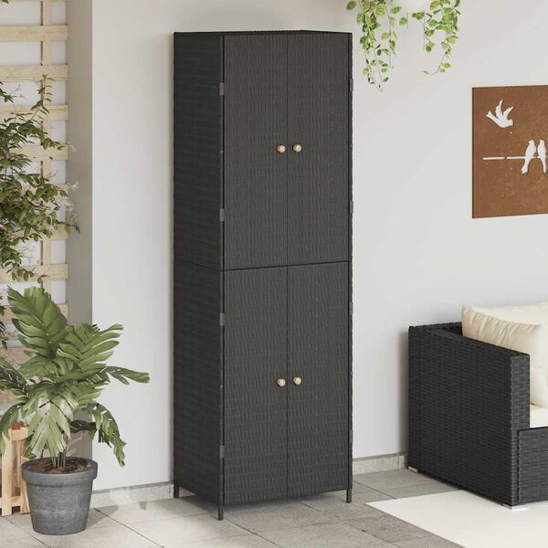 vidaXL Ντουλάπι Αποθήκευσης Κήπου Μαύρο 59x40x180 εκ. από Συνθ. Ρατάν
