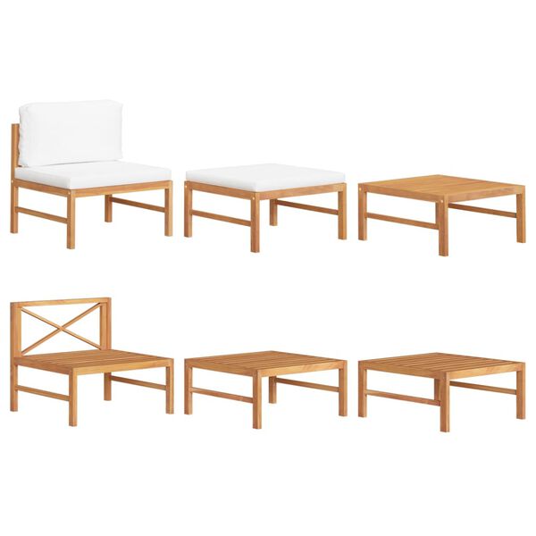 vidaXL Σαλόνι Κήπου Σετ 3 Τεμαχίων Μασίφ Ξύλο Teak με Κρεμ Μαξιλάρια