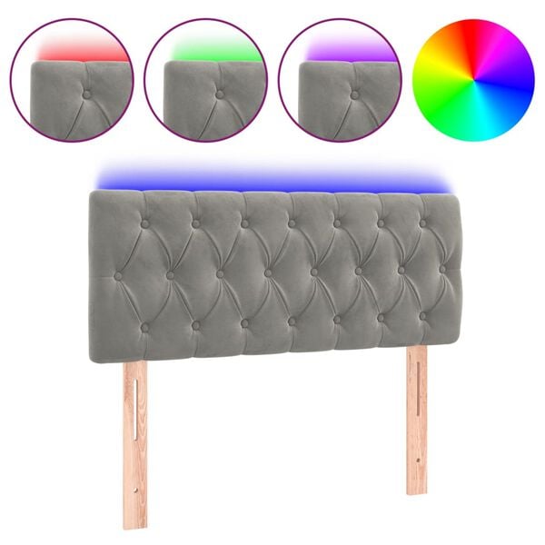 vidaXL Κεφαλάρι Κρεβατιού LED Ανοιχτό Γκρι 100x7x78/88 εκ. Βελούδινο
