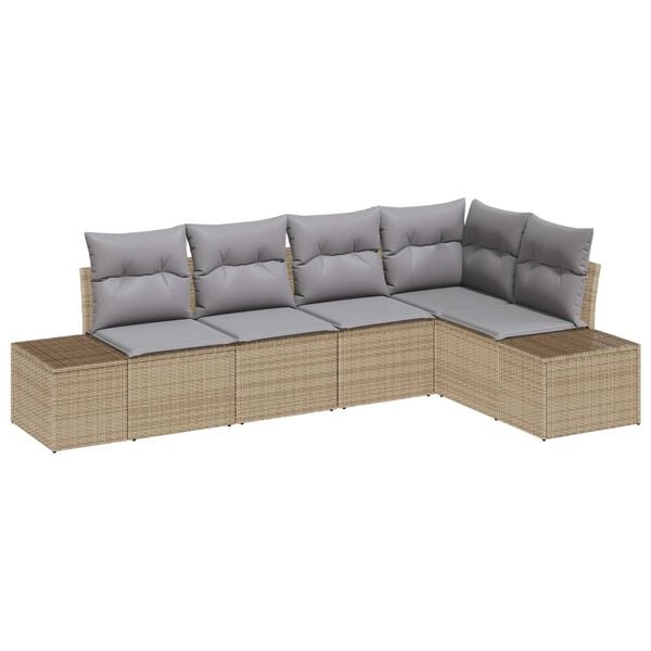 vidaXL Σετ Καναπέ Κήπου 5 pcs Μπεζ Πολυ ράταν