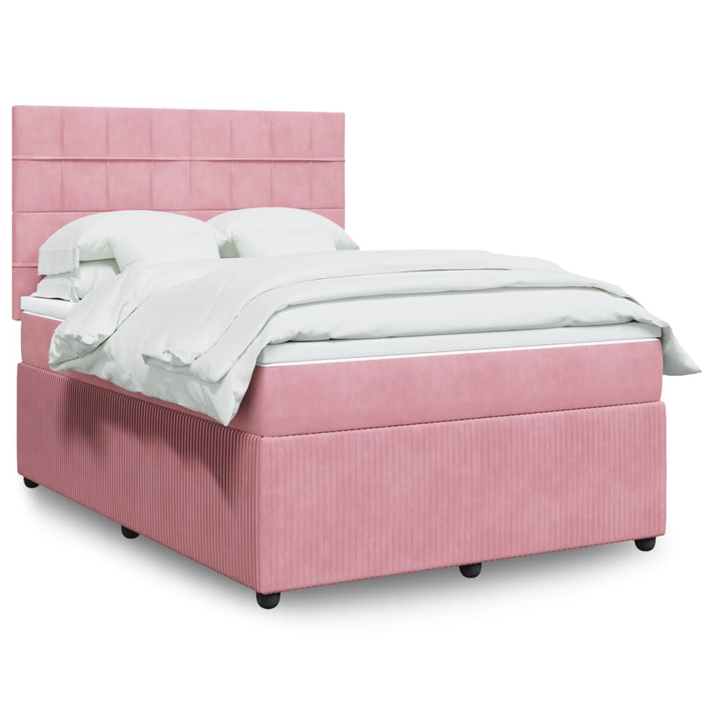 vidaXL Κρεβάτι Boxspring με Στρώμα Ροζ 140x190 εκ. Βελούδινο