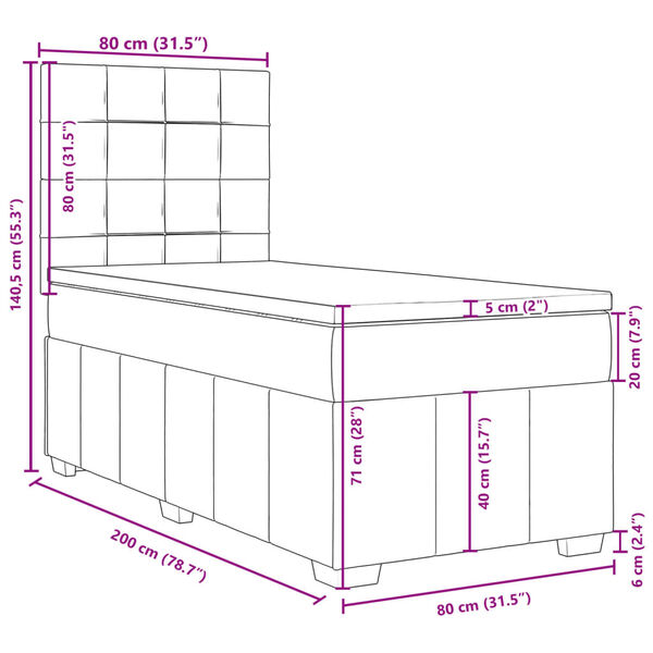 vidaXL Κρεβάτι Boxspring με Στρώμα Ανοιχτό Γκρι 80x200 εκ. Υφασμάτινο