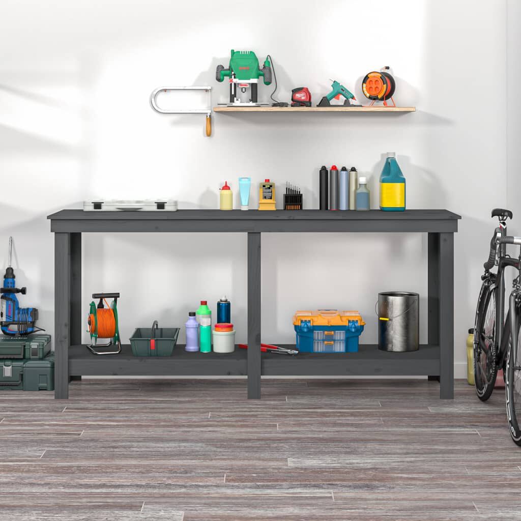 vidaXL Πάγκος Εργασίας Γκρι 180 x 50 x 80 εκ. από Μασίφ Ξύλο Πεύκου