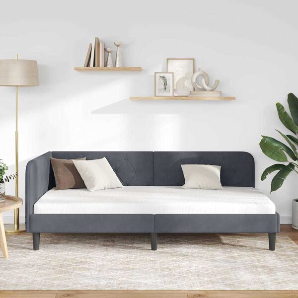 vidaXL Κρεβάτι Γωνίας με κεφαλάρι Σκούρο Γκρι 100 x 200 cm Βελούδο