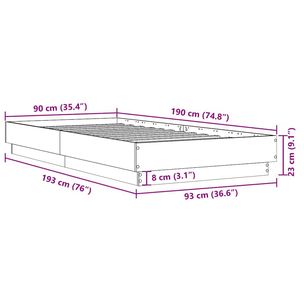 vidaXL Πλαίσιο Κρεβατιού Γκρι Sonoma 90 x 190 εκ. Επεξεργασμένο Ξύλο
