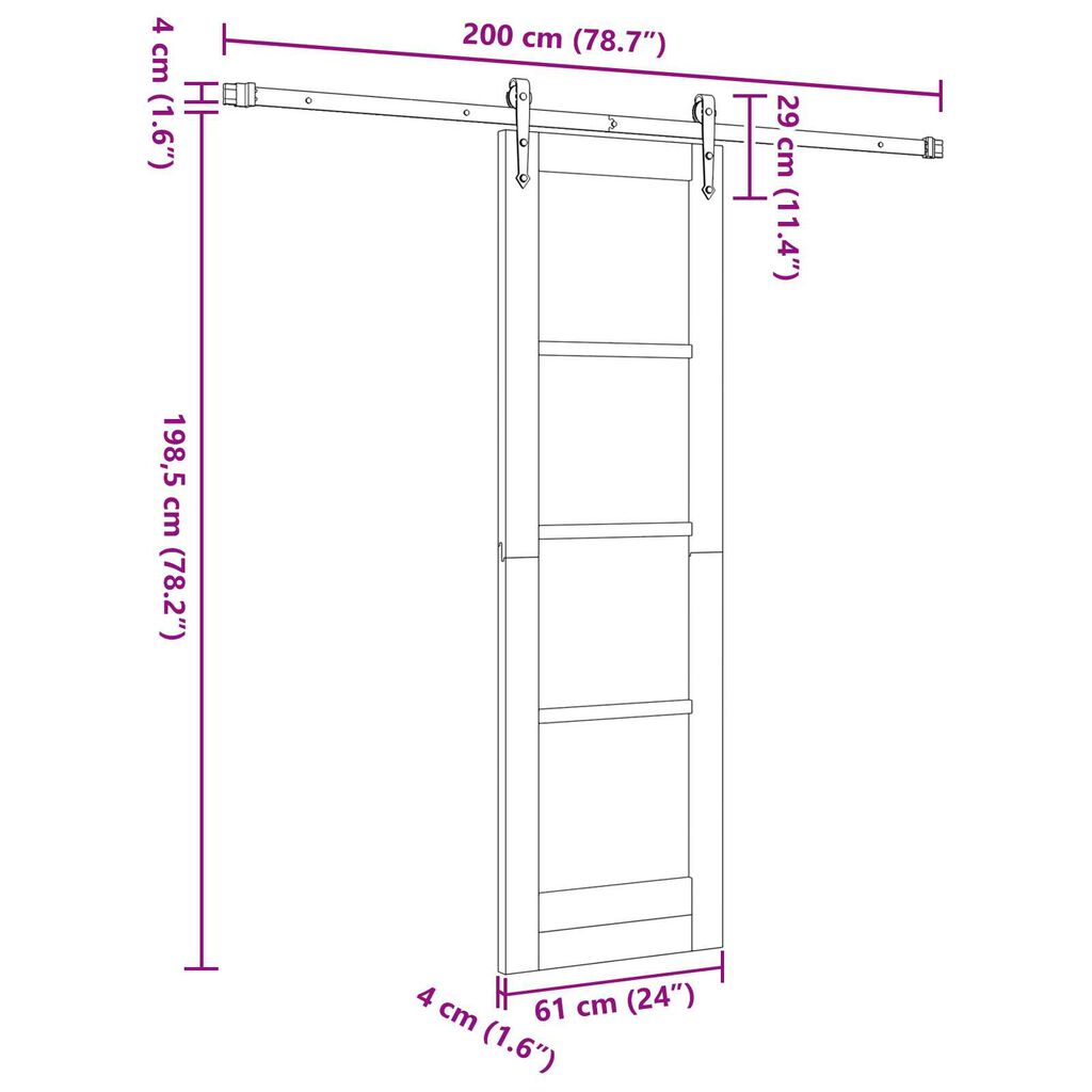 vidaXL Συρόμενη Πόρτα με Σετ Εξαρτημάτων 61x198.5 cm Στέρεο Ξύλο Πεύκο
