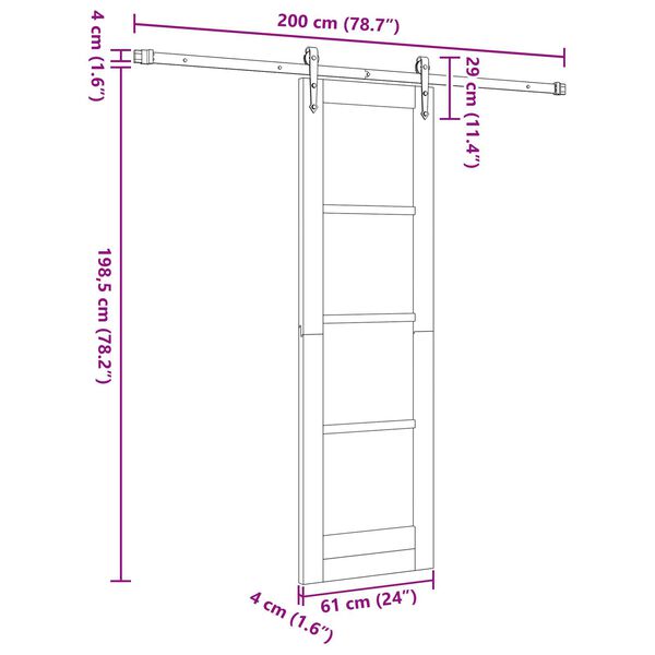 vidaXL Συρόμενη Πόρτα με Σετ Εξαρτημάτων 61x198.5 cm Στέρεο Ξύλο Πεύκο