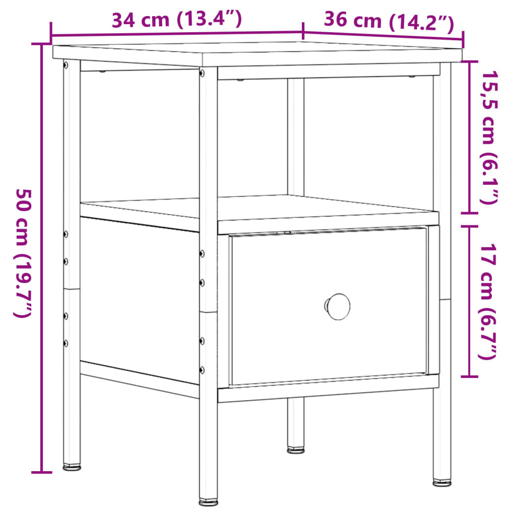 vidaXL ντουλάπι κομοδίνου Παλιό ξύλο 34x36x50 cm Κατασκευασμένο ξύλο