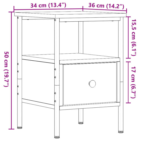 vidaXL ντουλάπι κομοδίνου Παλιό ξύλο 34x36x50 cm Κατασκευασμένο ξύλο