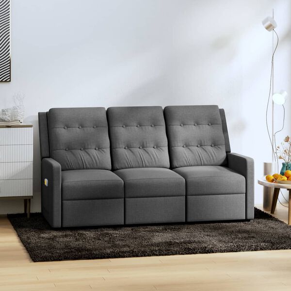 vidaXL Πολυθρόνα Μασάζ Ανακλινόμενη 3 Θέσεων Ανοιχτό Γκρι Υφασμάτινη