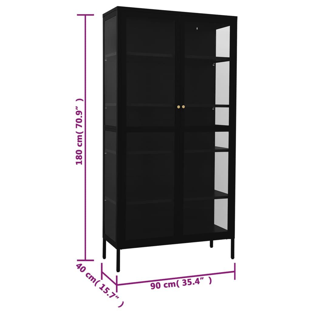 vidaXL Ντουλάπα Βιτρίνας Μαύρη 90 x 40 x 180 εκ. Ατσάλι / Ψημένο Γυαλί