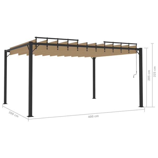 vidaXL Κιόσκι με Ανοιγόμενη Οροφή Taupe 3 x 4 μ. Ύφασμα και Αλουμίνιο