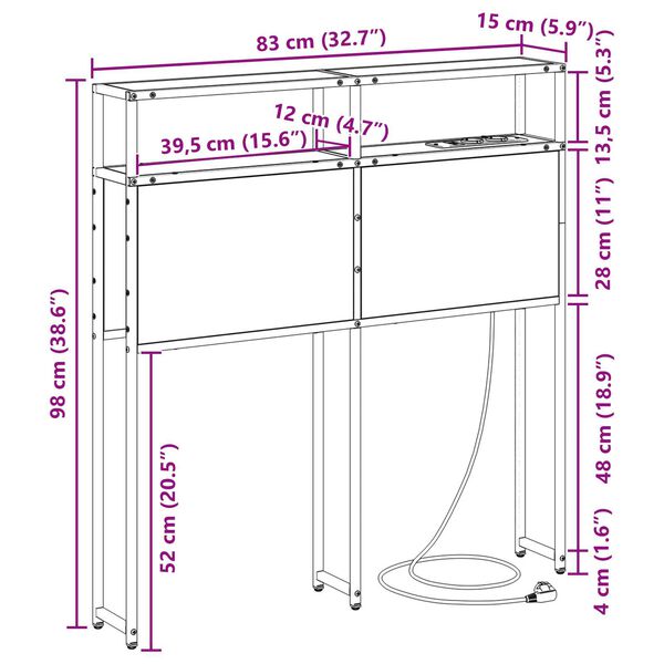 vidaXL Κεφαλάρι Αποθήκης Μαύρη δρυς 80 cm Επεξεργασμένο ξύλο