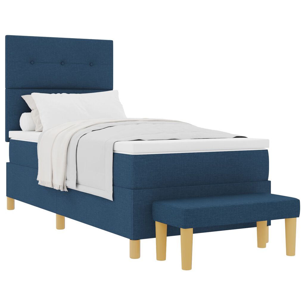 vidaXL Κρεβάτι Box Spring με Στρώμα & Πάγκο Μπλε 90x190 εκ. Υφάσματος