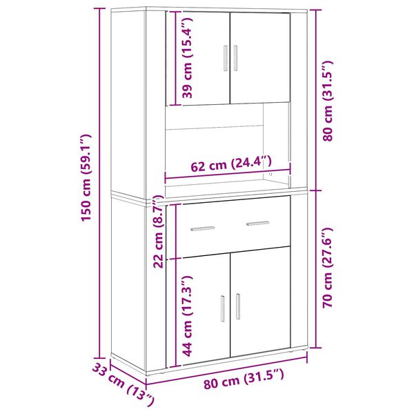 vidaXL Υψηλός Μπουφές Παλαιό ξύλο 80 x 33 x 150 εκ Επεξεργασμένο ξύλο