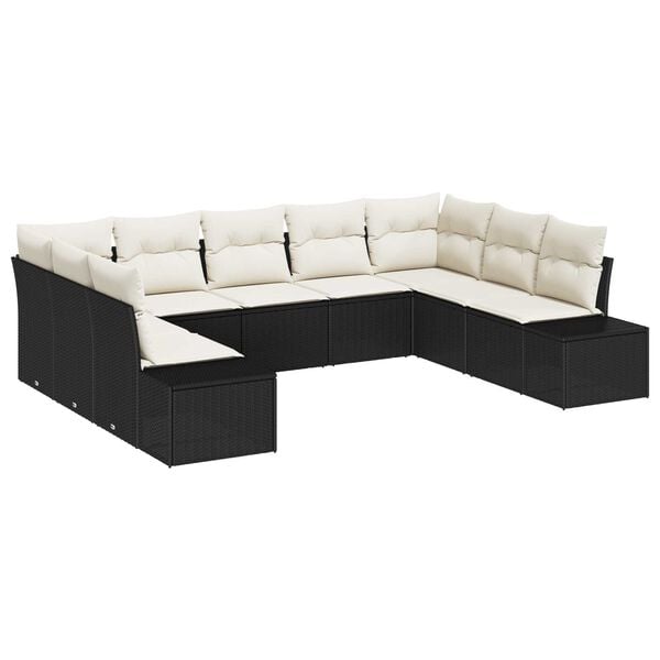 vidaXL Σετ Καναπέ Κήπου με μαξιλάρι 9 pcs Μαύρο Πολυ ράταν