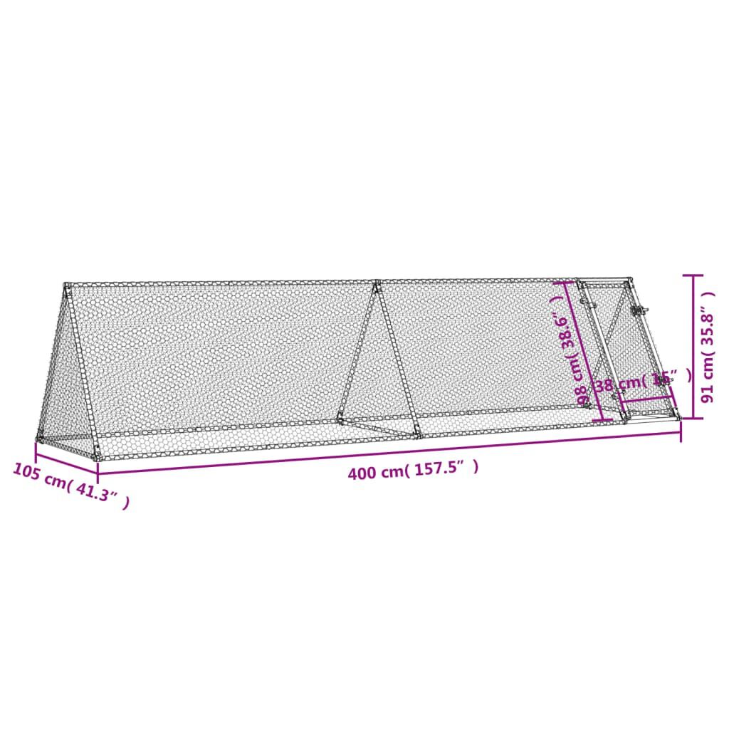 vidaXL Κοτέτσι - Κλουβί Ασημί 400x105x91 εκ. από Γαλβανισμένο Χάλυβα