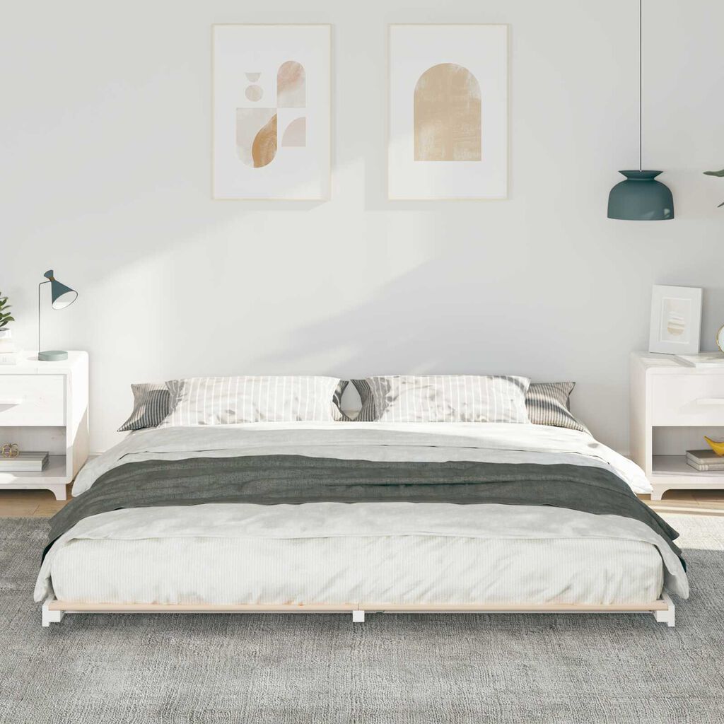 vidaXL Κρεβάτι δαπέδου Λευκό 180 x 210 cm Μασίφ ξύλο πεύκου