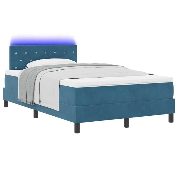 vidaXL Κρεβάτι με Στρώμα & LED Μπλε του Μεσονυχτίου 120x190 εκ Βελούδο