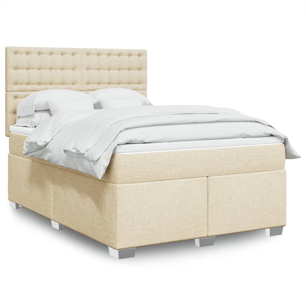 vidaXL Κρεβάτι Boxspring με Στρώμα Κρεμ 140x190 εκ. Υφασμάτινο