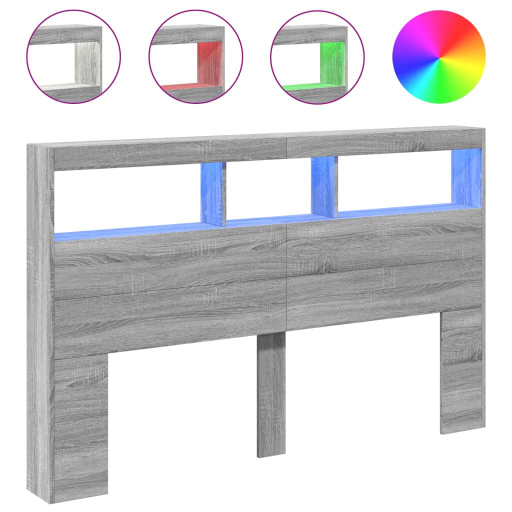 vidaXL Κεφαλάρι με Αποθηκ. Χώρο & LED Γκρι Sonoma 160x17x102 εκ.