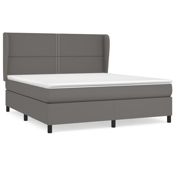 vidaXL Κρεβάτι Boxspring με Στρώμα Γκρι 180x200 εκ. Συνθετικό Δέρμα