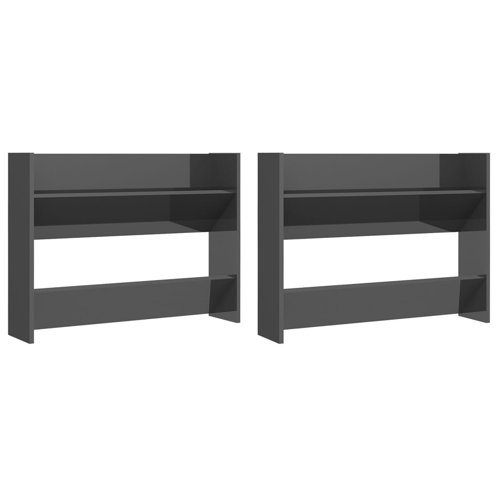 vidaXL Παπουτσοθήκες Τοίχου 2 τεμ. Γυαλ. Γκρι 80x18x60εκ. Επεξ. Ξύλο
