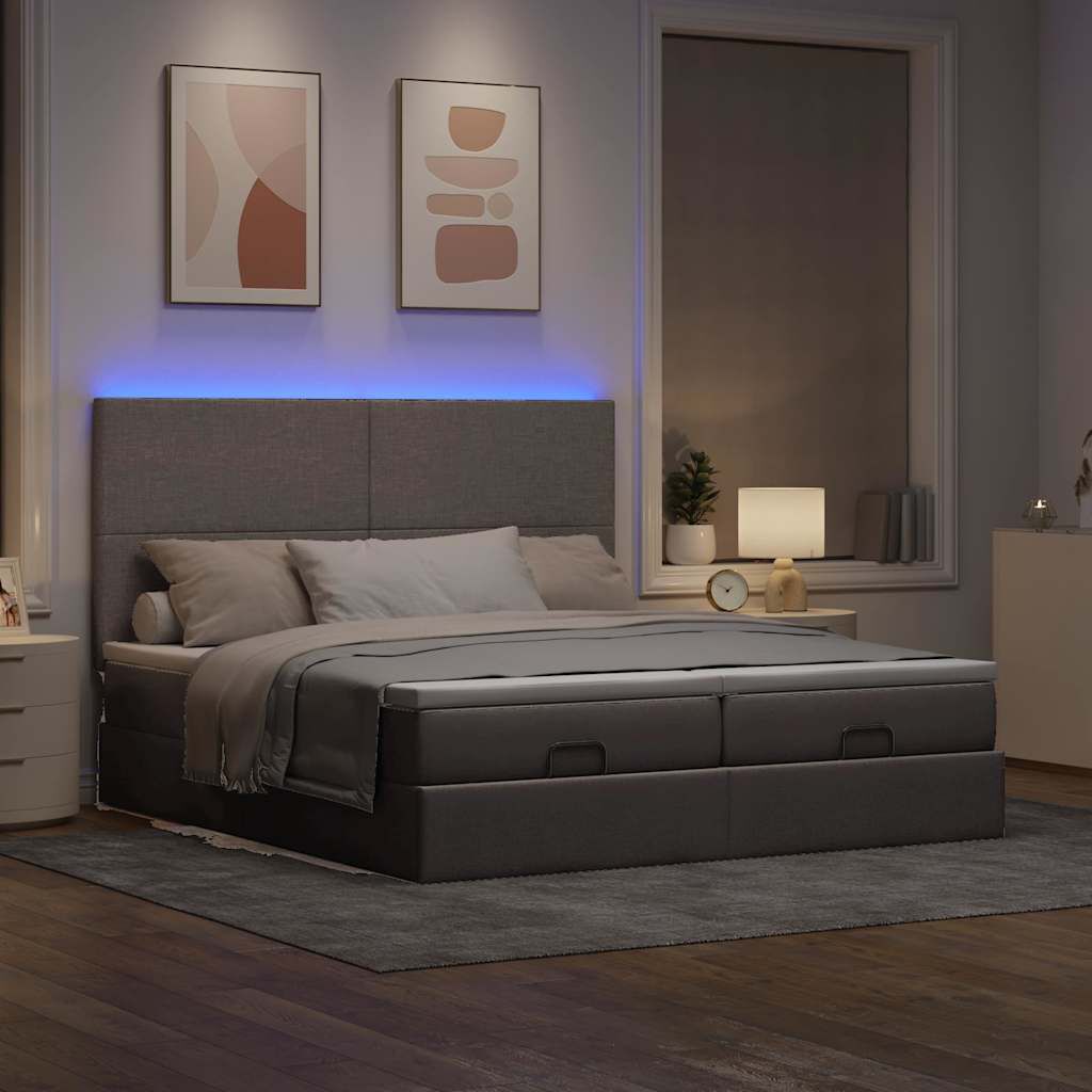 vidaXL Οθωμανικό κρεβάτι με στρώματα & LEDs Taupe 200x200cm ύφασμα