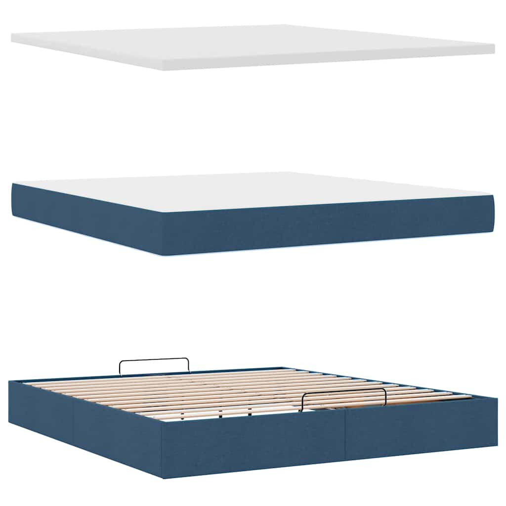 vidaXL Οθωμανικό κρεβάτι με στρώμα & LEDs Μπλε 180x200cm ύφασμα