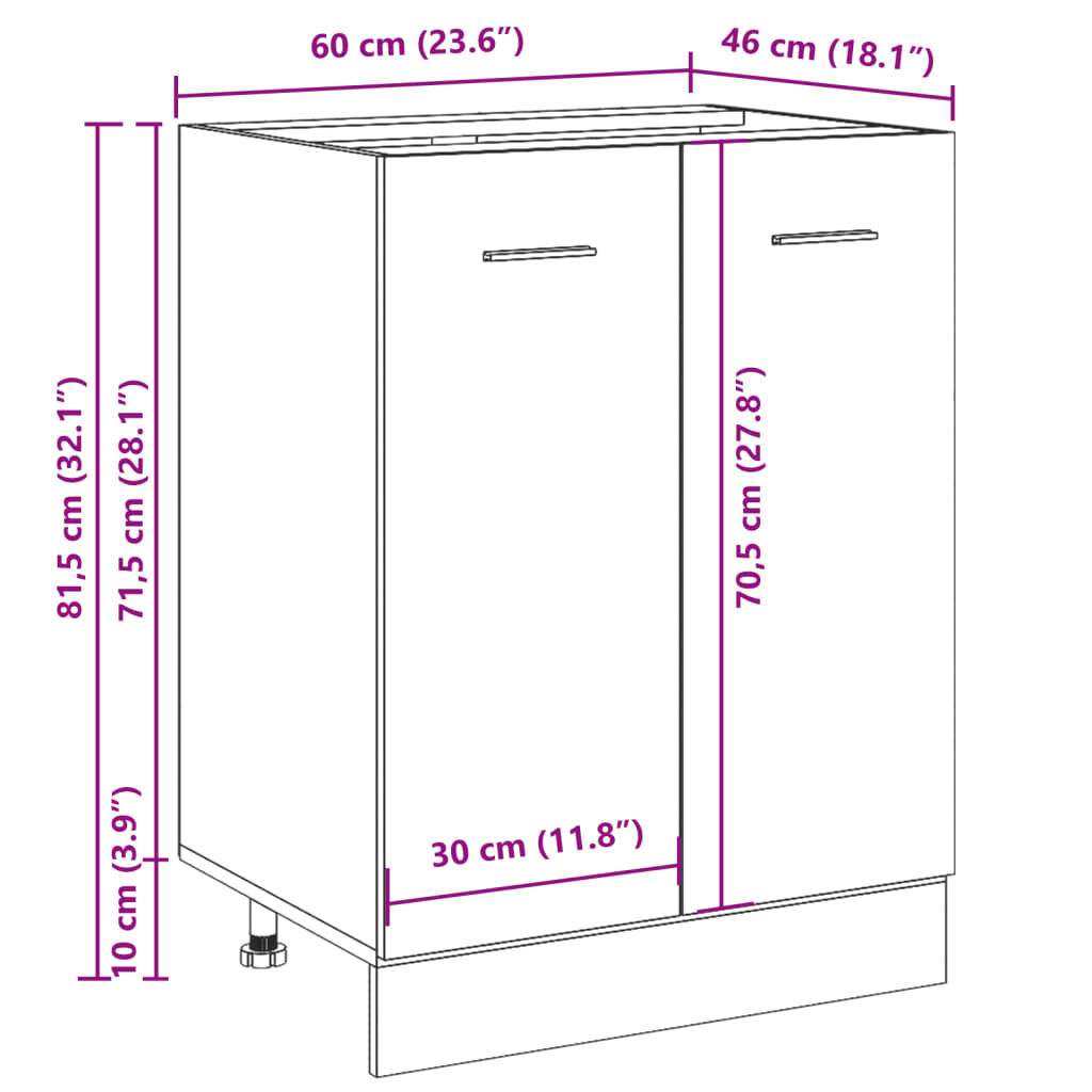 vidaXL Κάτω ντουλάπι Lyon Παλιό ξύλο 60x46x81,5 cm Κατασκευασμένο ξύλο