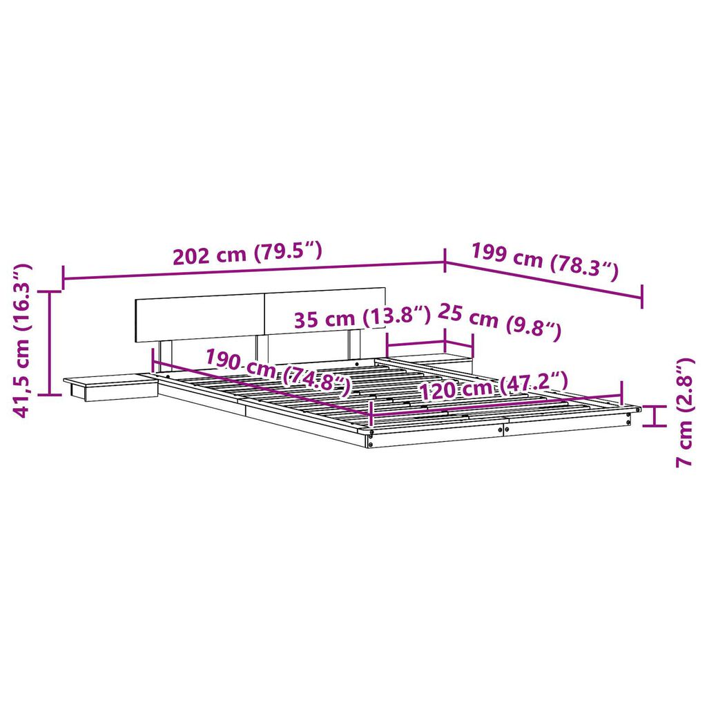 vidaXL Σκελετός Κρεβατιού Λευκό 120 x 190 cm ξύλο