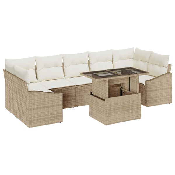 vidaXL Σετ Καναπέ Κήπου με αποθήκευση 8 pcs Μπεζ Πολυ ράταν