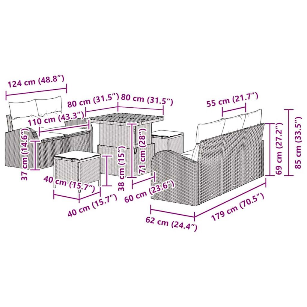 vidaXL Σετ Καναπέ Κήπου 8 pcs Γκρι συνθετικό ρατάν