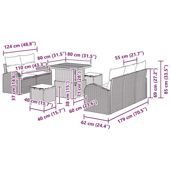 vidaXL Σετ Καναπέ Κήπου 8 pcs Γκρι συνθετικό ρατάν