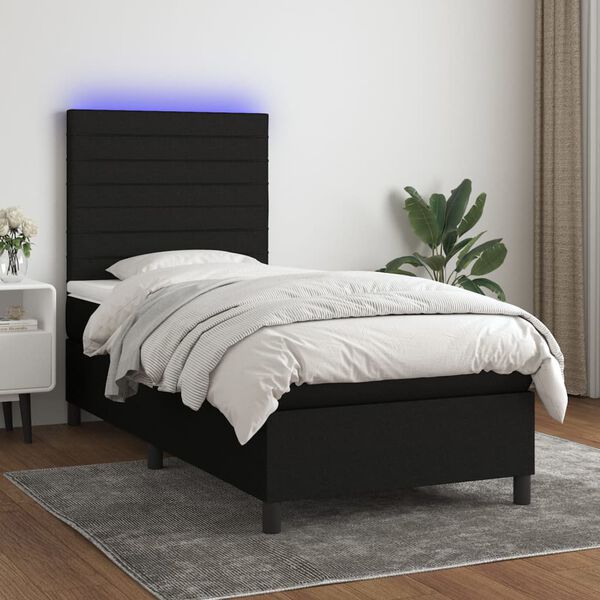 vidaXL &Kappa;&rho;&epsilon;&beta;ά&tau;&iota; Boxspring &mu;&epsilon; &Sigma;&tau;&rho;ώ&mu;&alpha; & LED &Mu;&alpha;ύ&rho;&omicron; 100x200 &epsilon;&kappa;. &Upsilon;&phi;&alpha;&sigma;&mu;ά&tau;&iota;&nu;&omicron;