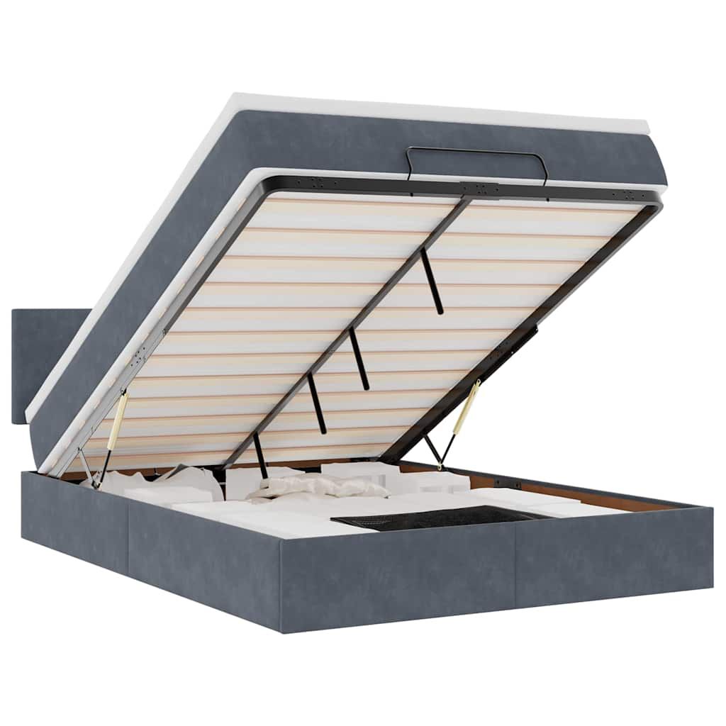 vidaXL Οθωμανικό κρεβάτι με στρώμα & LEDs Σκούρο γκρι 140x200cm Velvet
